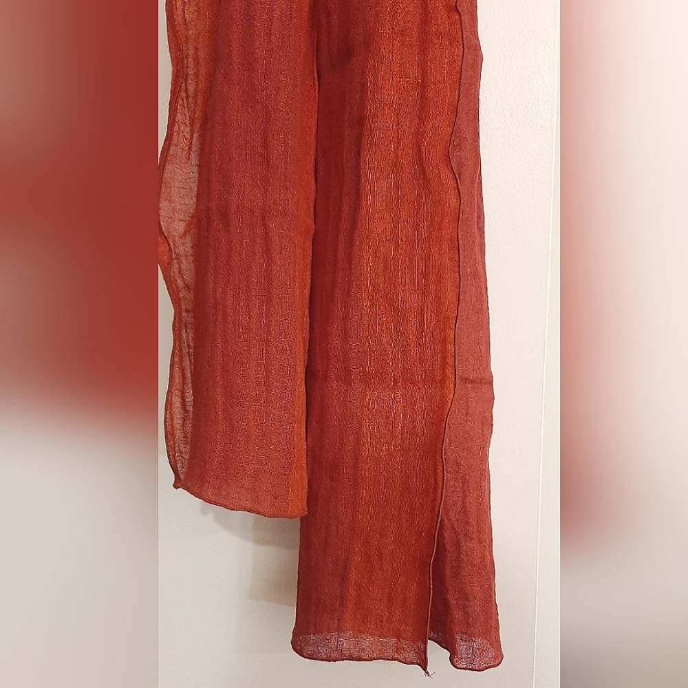 Red & Rust Linen Scarf - Picture 5 of 6